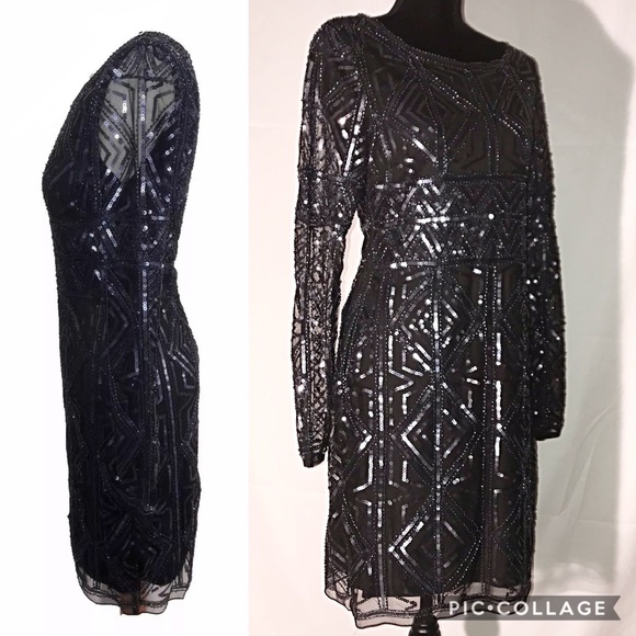 MOLLY BRACKEN SHEER LONG SLEEVE SEQUIN MINI DRESS - Picture 2 of 7